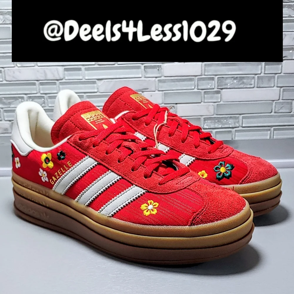 Adidas Gazelle Bold Platform X Liberty London Womens Size 8.5 Scarlet Red Yellow